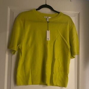 Banana Republic 100% Cashmere Size S NWT Yellow Luna Short Sleeve Top